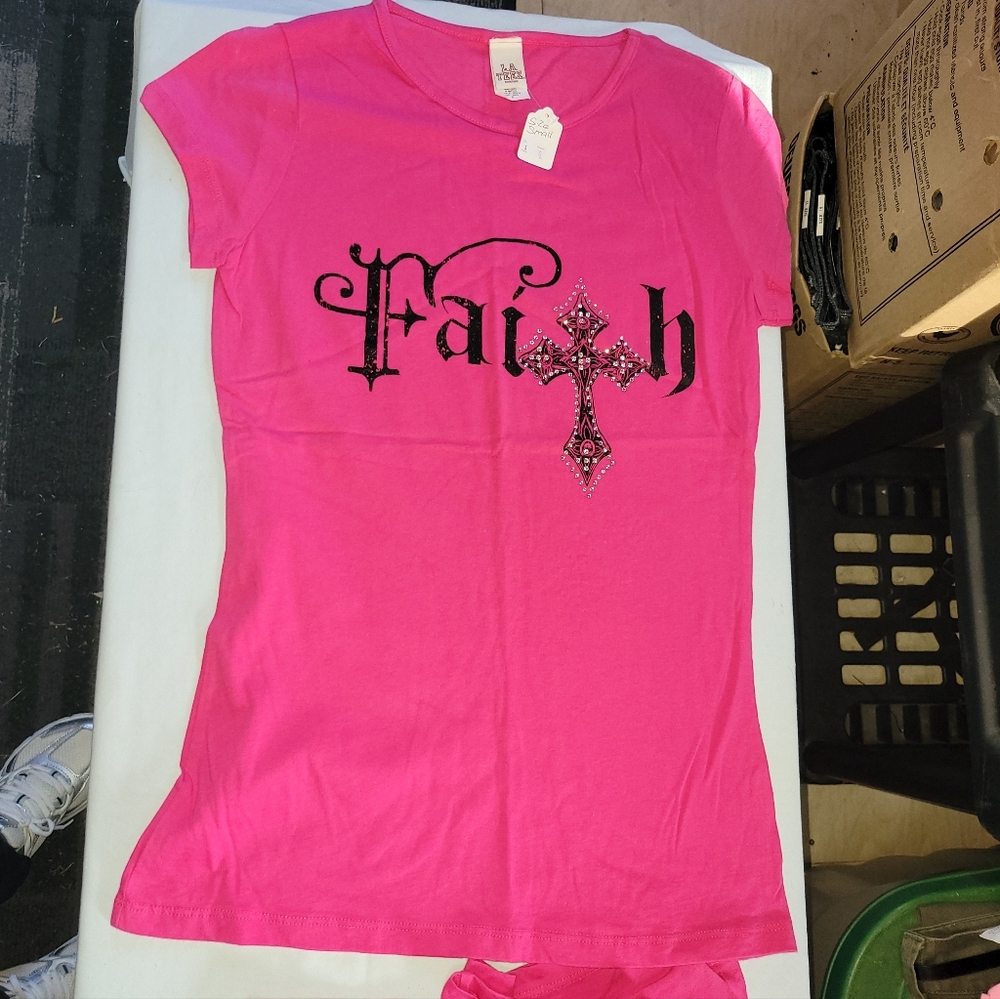 Pink Faith Graphic Kids Girls Short Sleeve Tee
